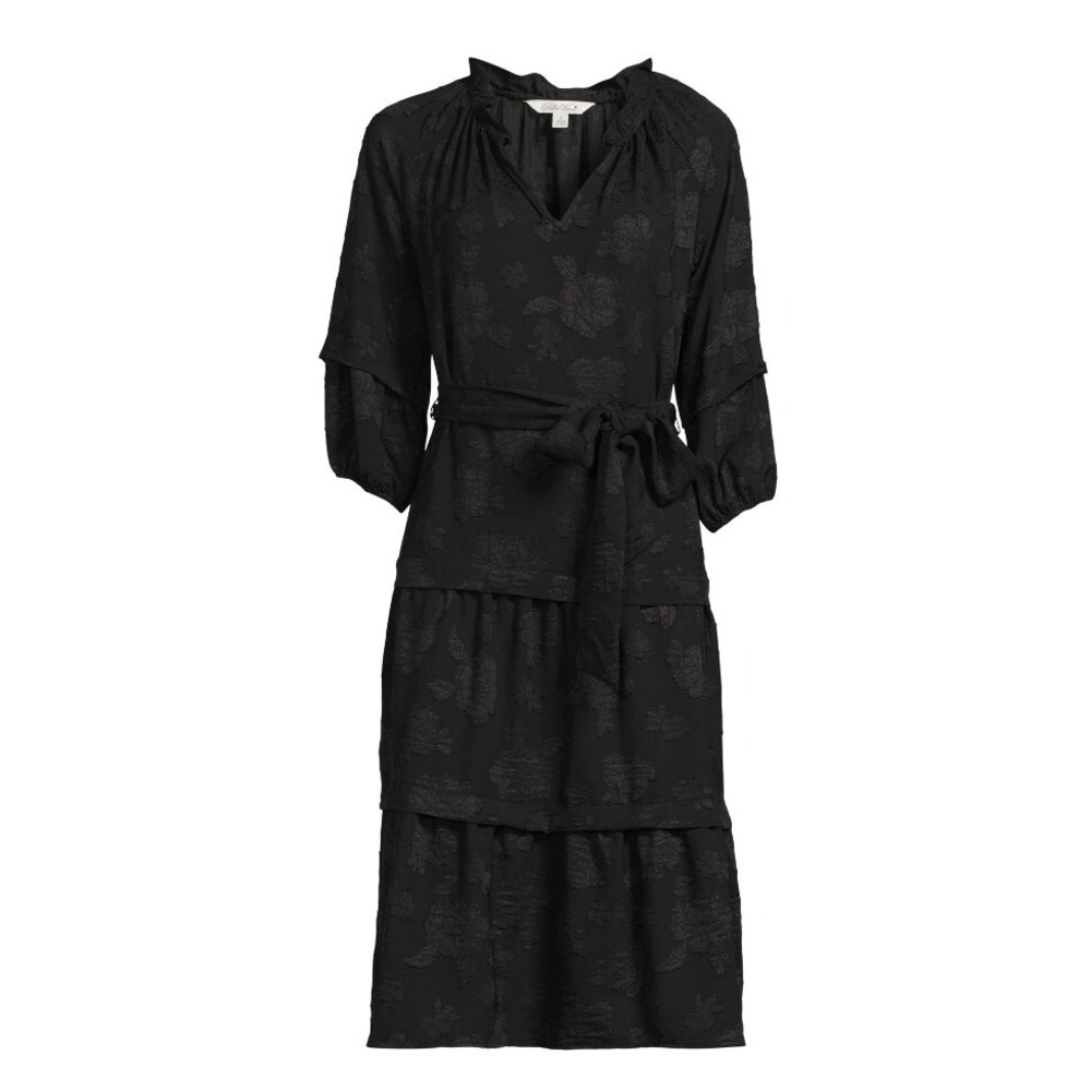 The Pioneer Woman Tiered Midi Dress Woman 3X Black Floral Print 3/4 Sleeves NEW